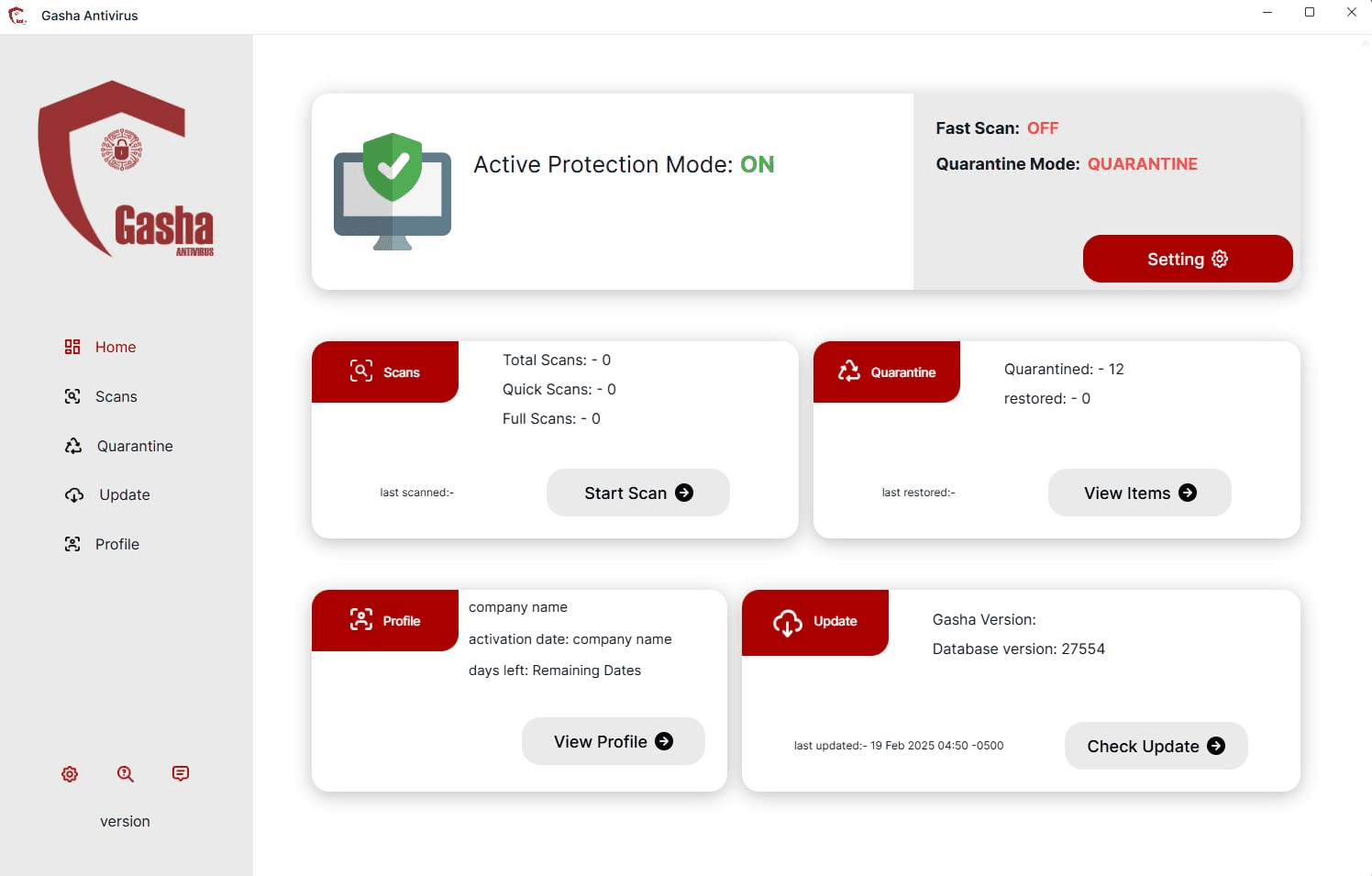 Gasha Antivirus interface